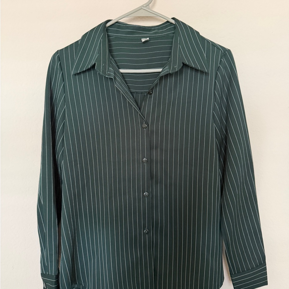 Elegant Forest Green Striped Button-Down Shirt